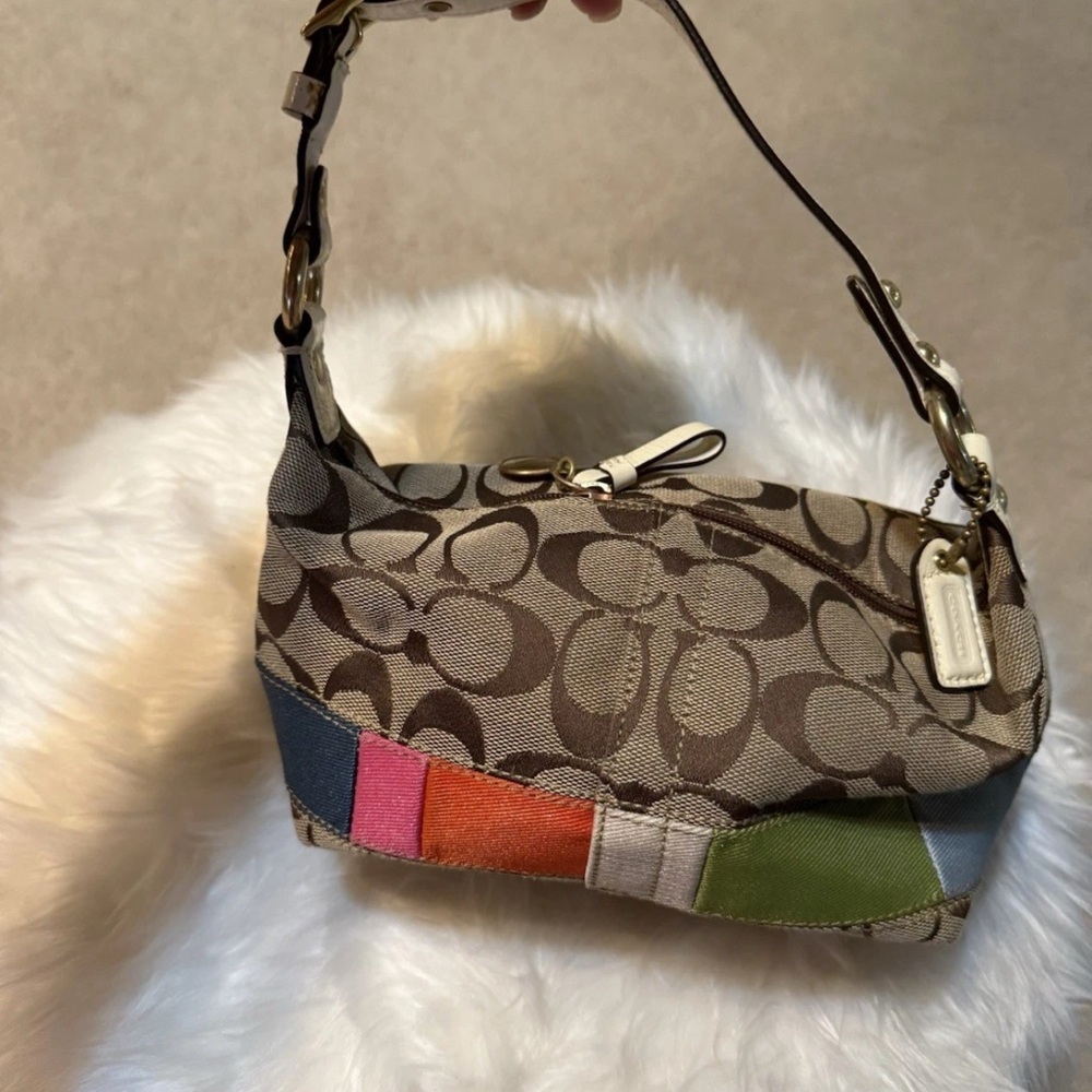 Coach Signature Canvas Shoulder Bag with Colorful Accents - Picture 2 of 12